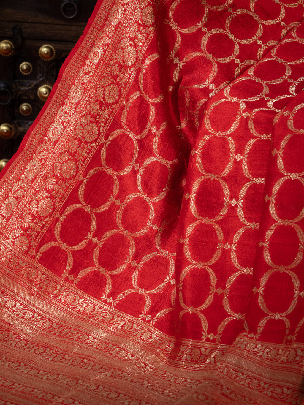Red & Blue Banarasi Raw Silk Saree