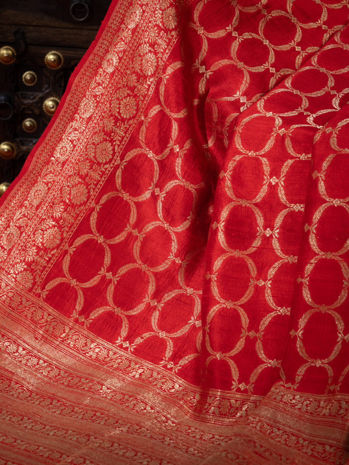 Red & Blue Banarasi Raw Silk Saree