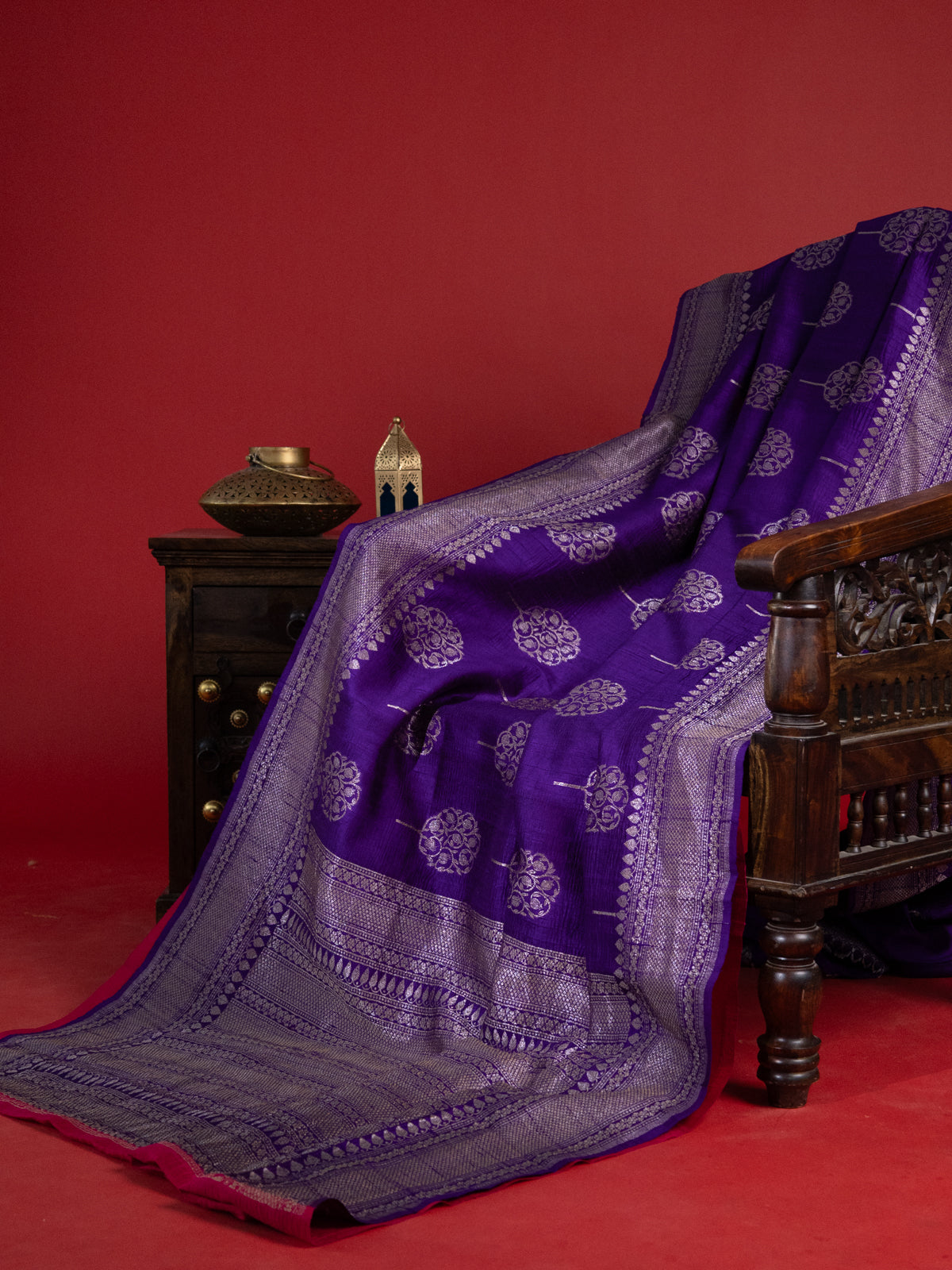 Violet & Pink Banarasi Raw Silk Saree