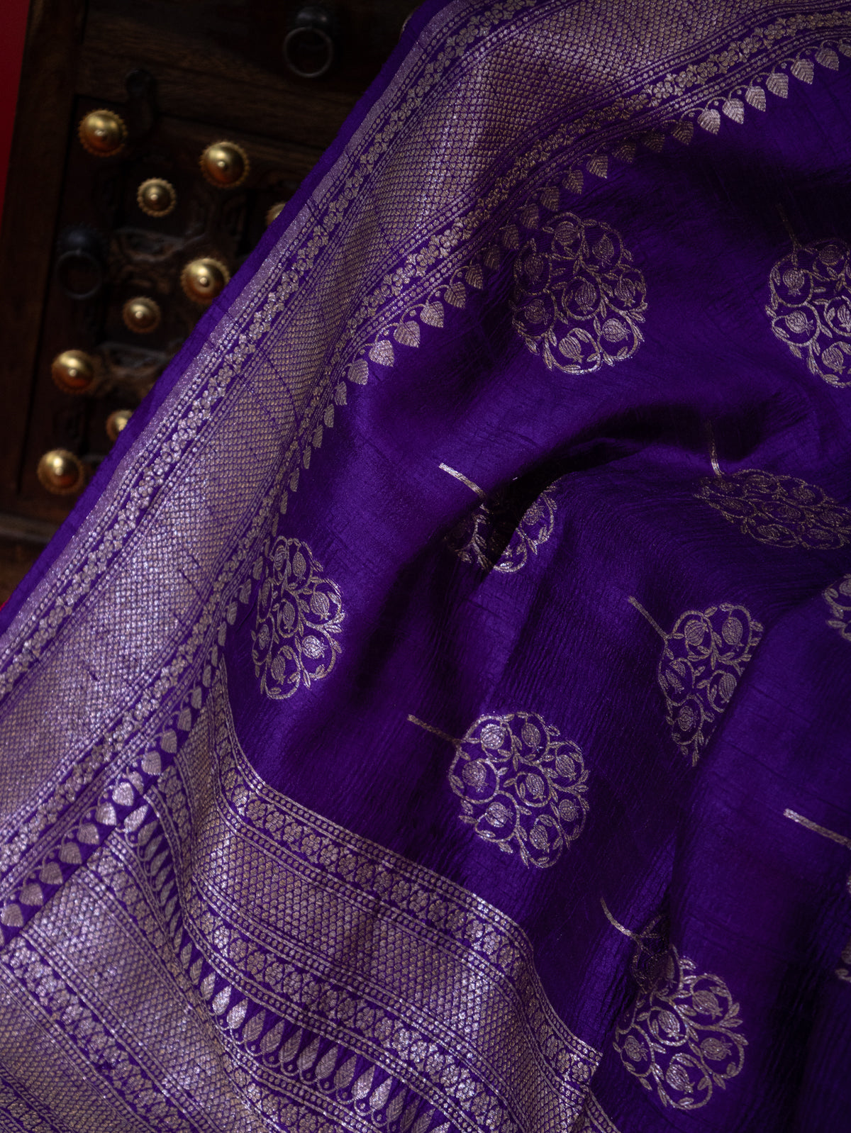 Violet & Pink Banarasi Raw Silk Saree
