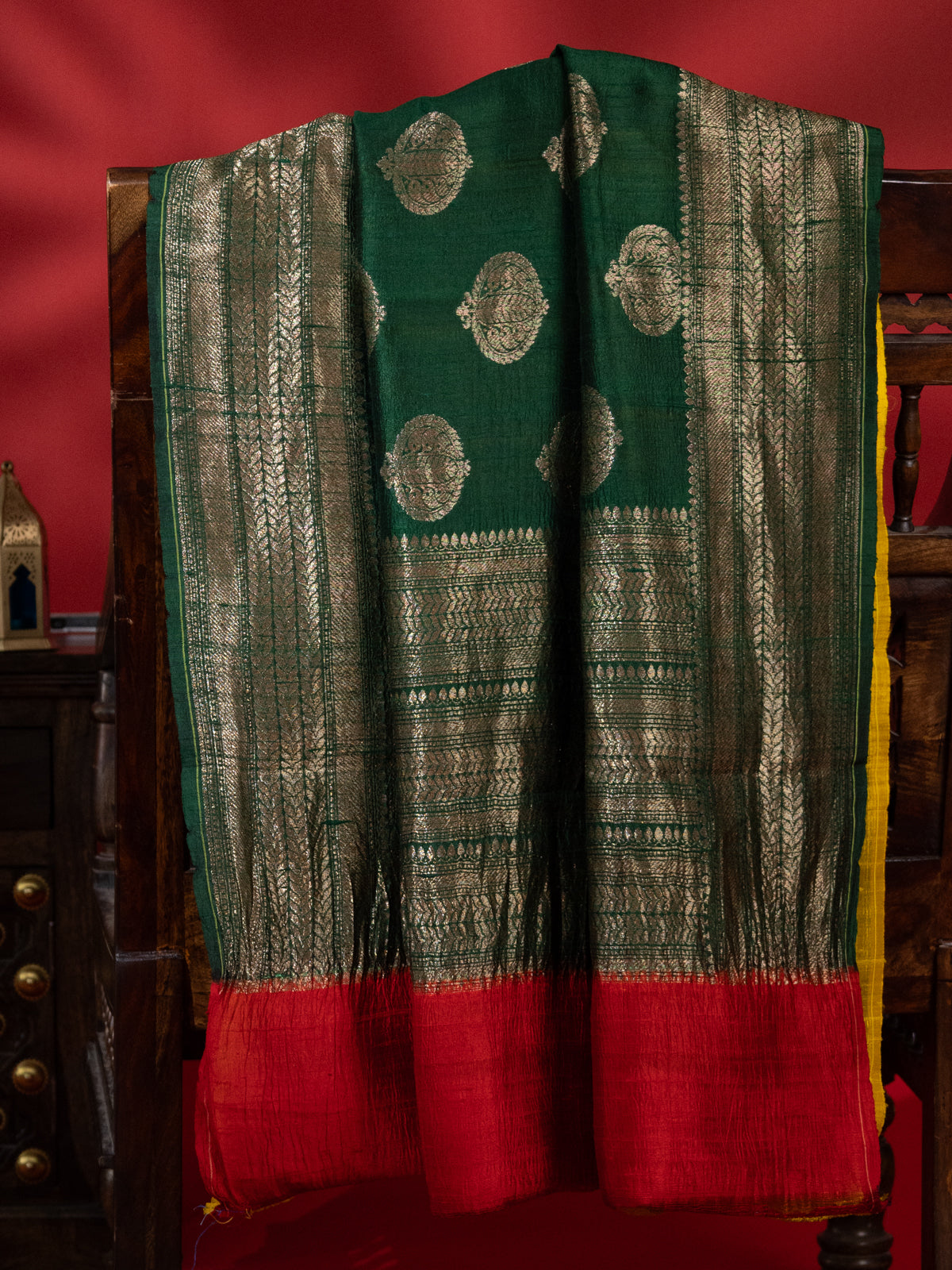 Green & Yellow Banarasi Raw Silk Saree