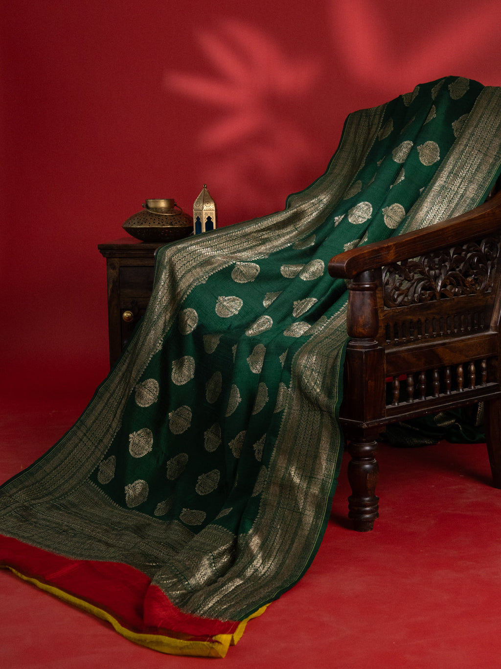 Green & Yellow Banarasi Raw Silk Saree