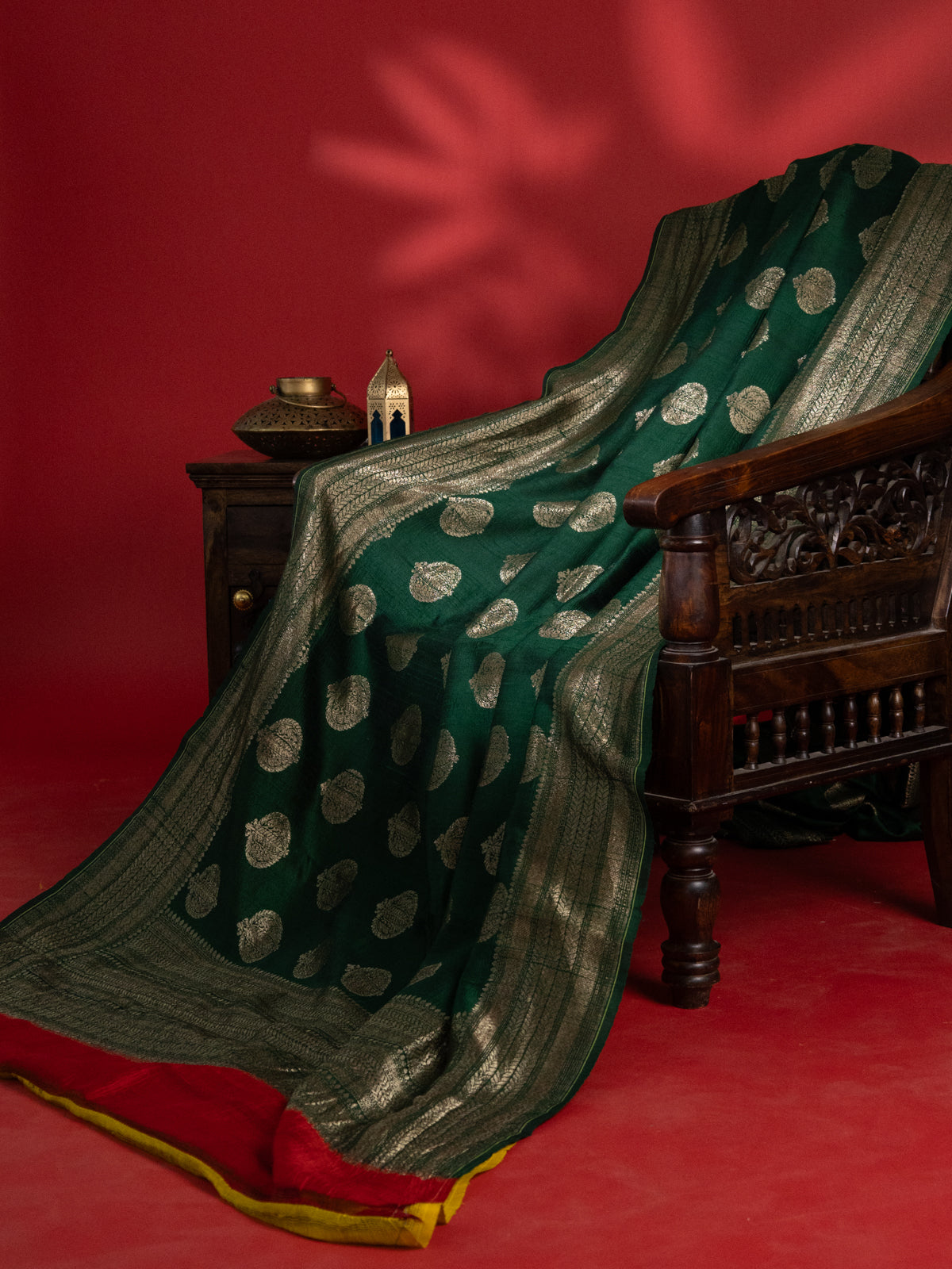 Green & Yellow Banarasi Raw Silk Saree