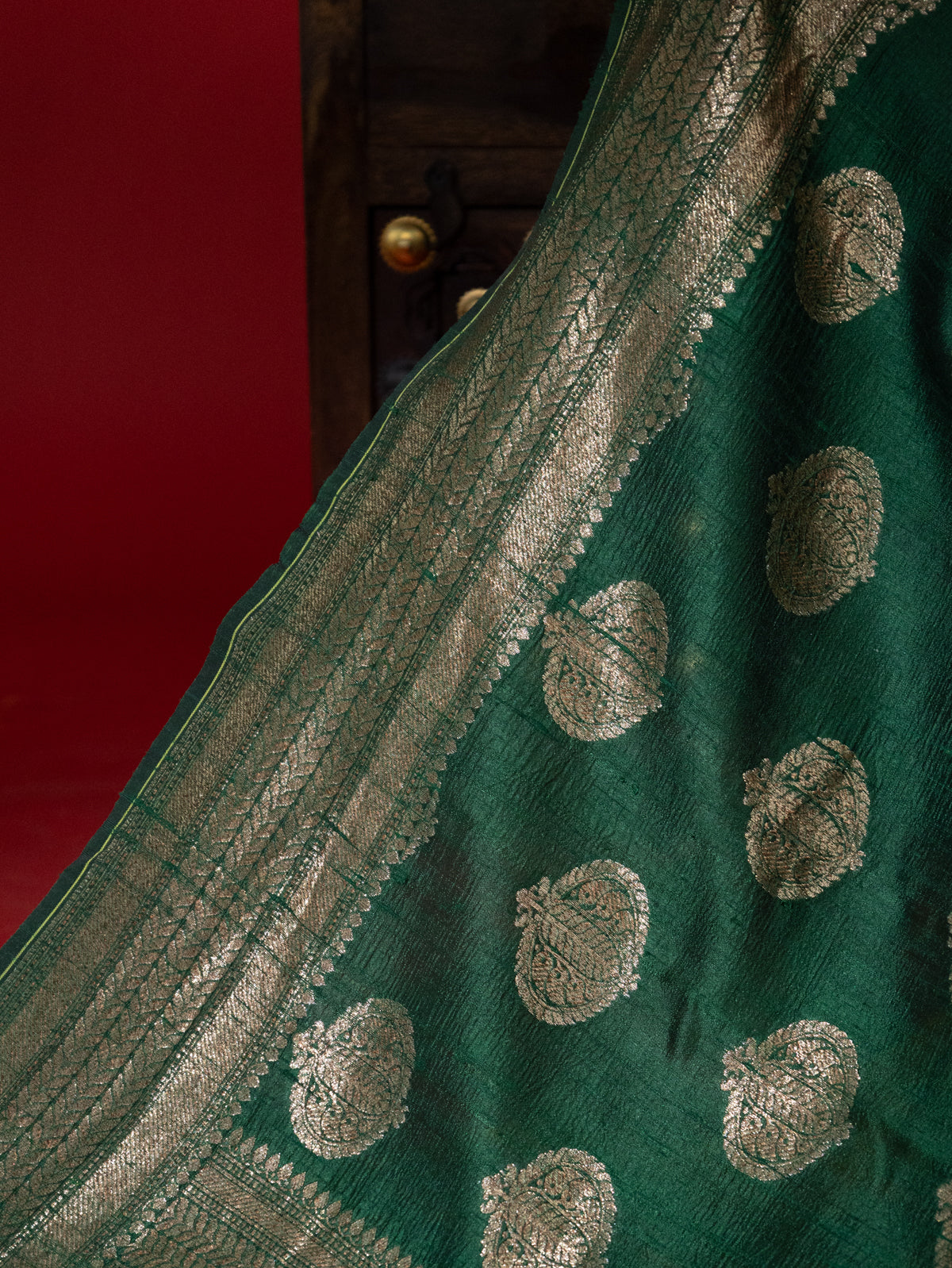 Green & Yellow Banarasi Raw Silk Saree