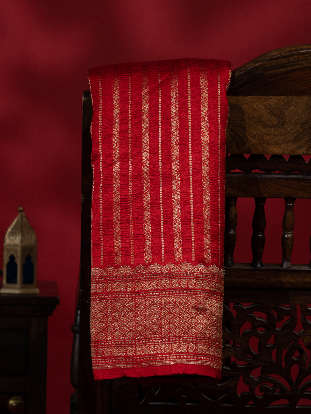 Red & Mustard Yellow Banarasi Raw Silk Saree
