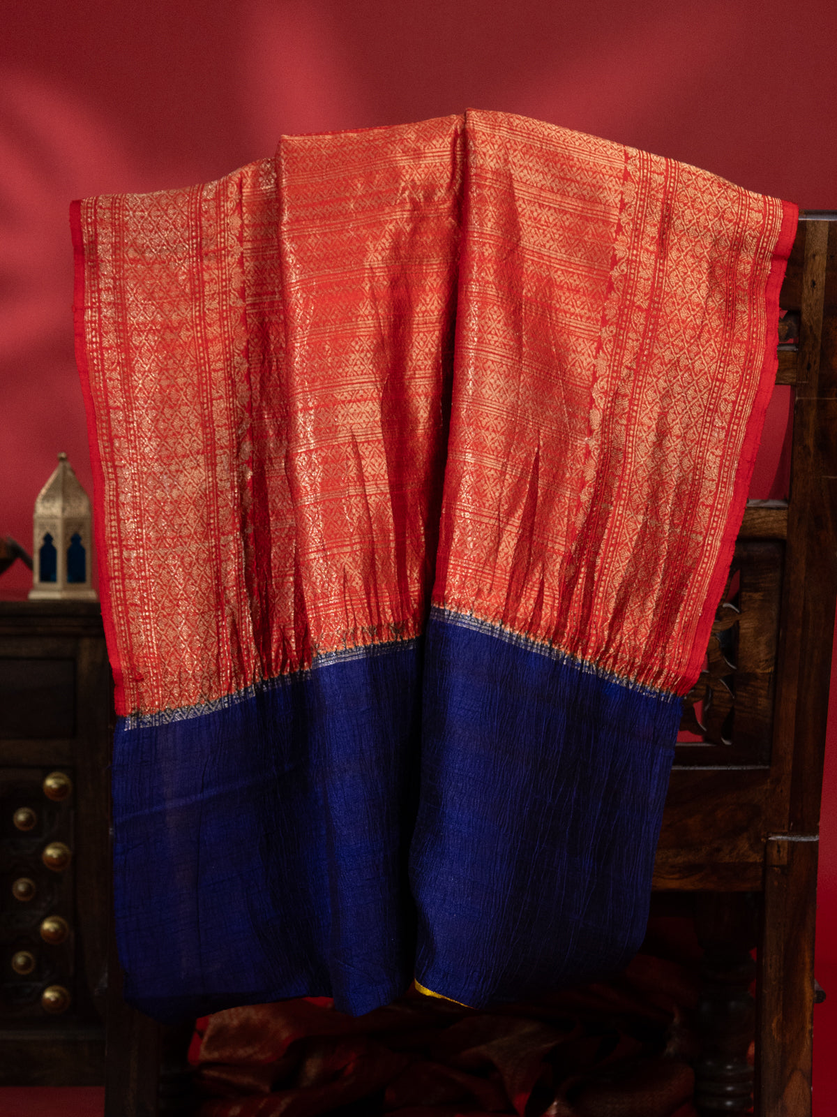 Red & Mustard Yellow Banarasi Raw Silk Saree