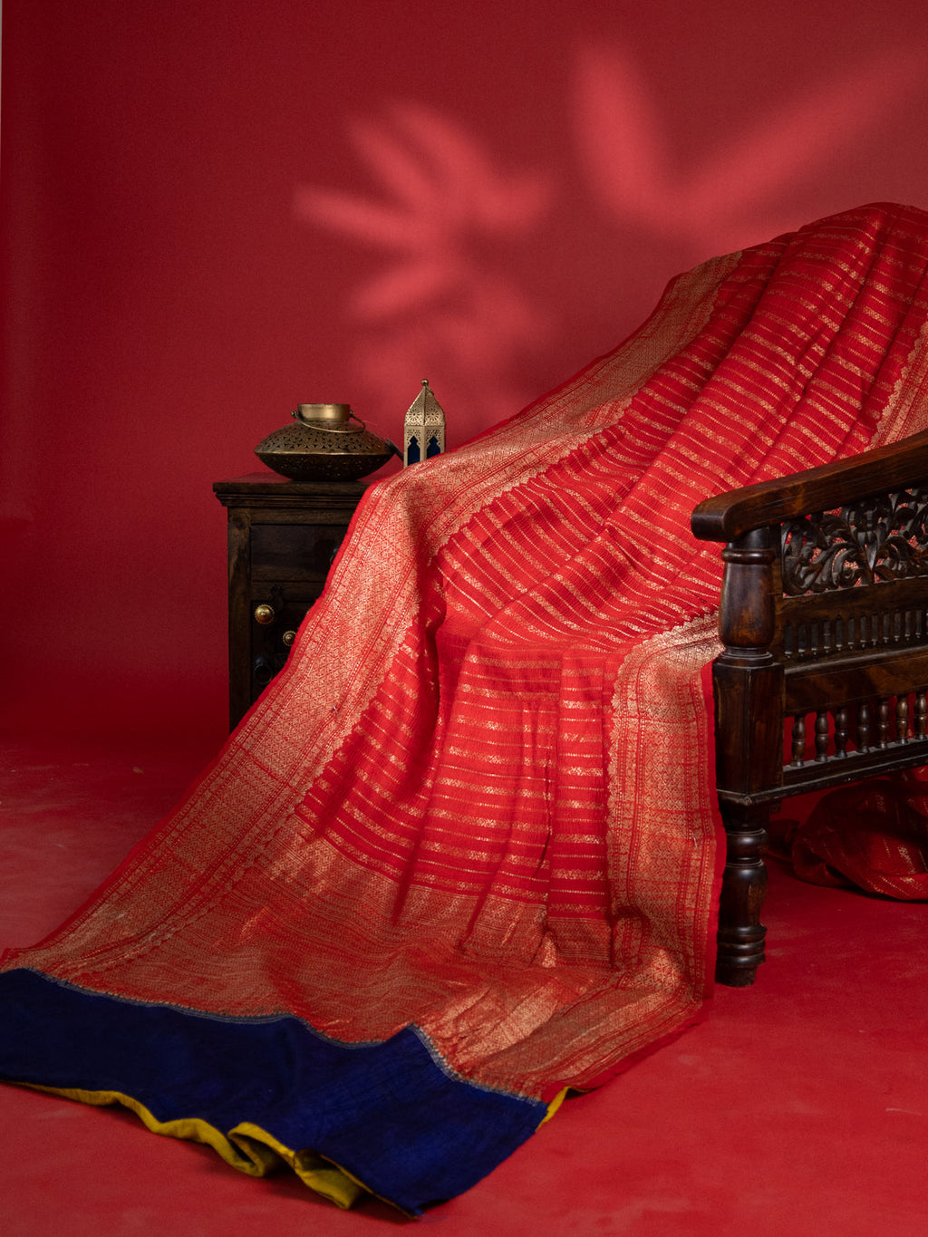 Red & Mustard Yellow Banarasi Raw Silk Saree