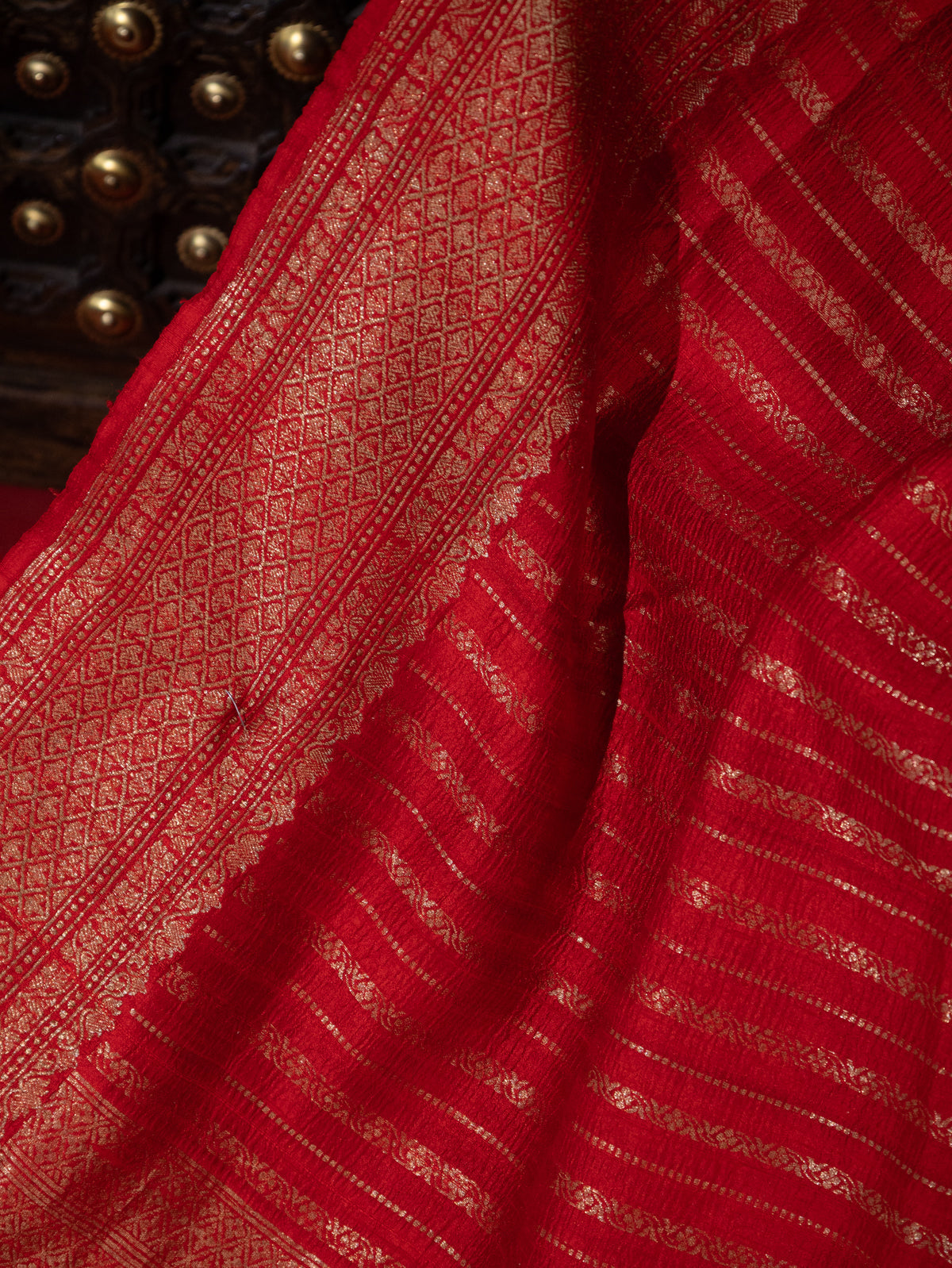Red & Mustard Yellow Banarasi Raw Silk Saree