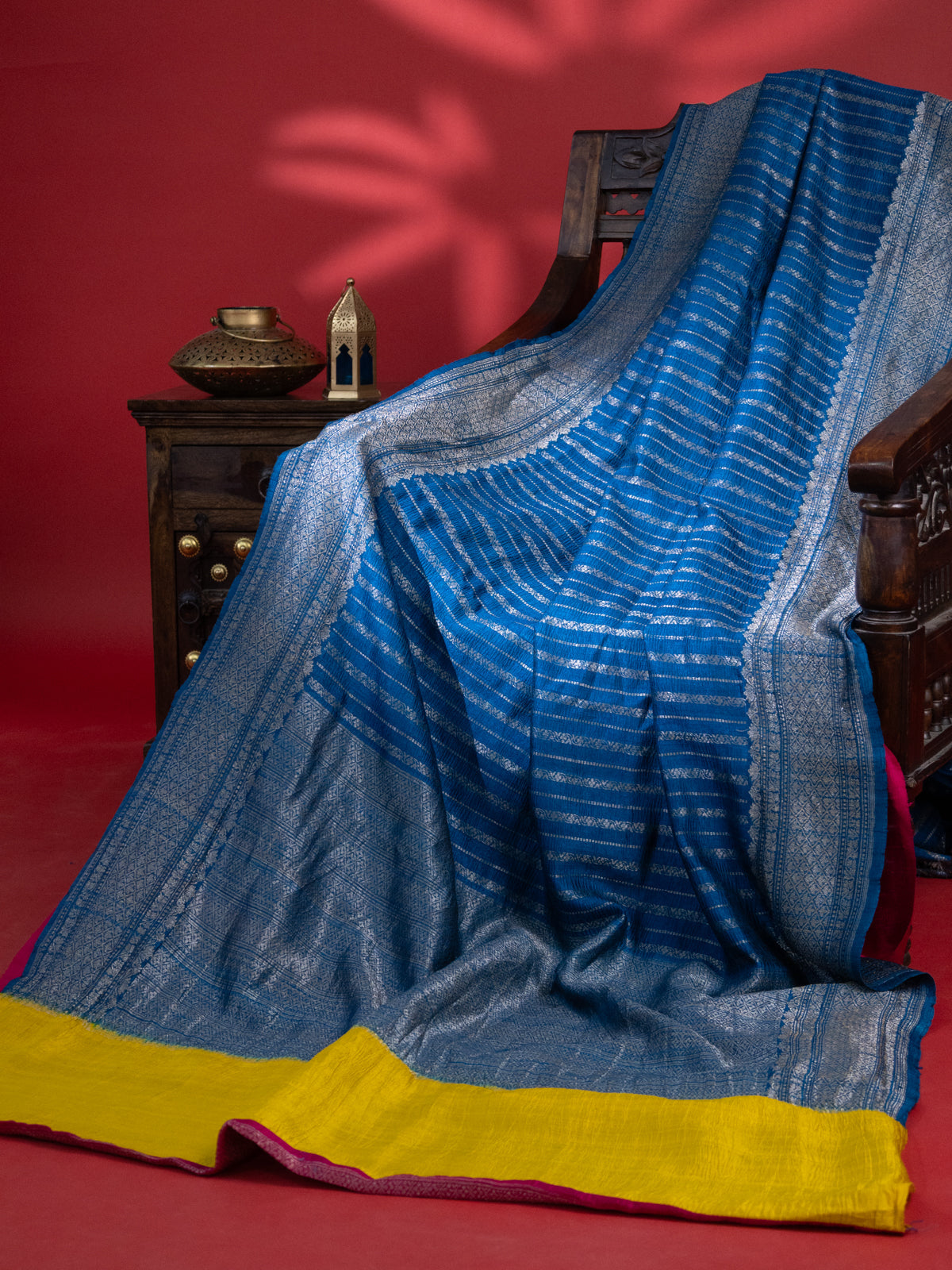 Cs Blue & Yellow Banarasi Raw Silk Saree