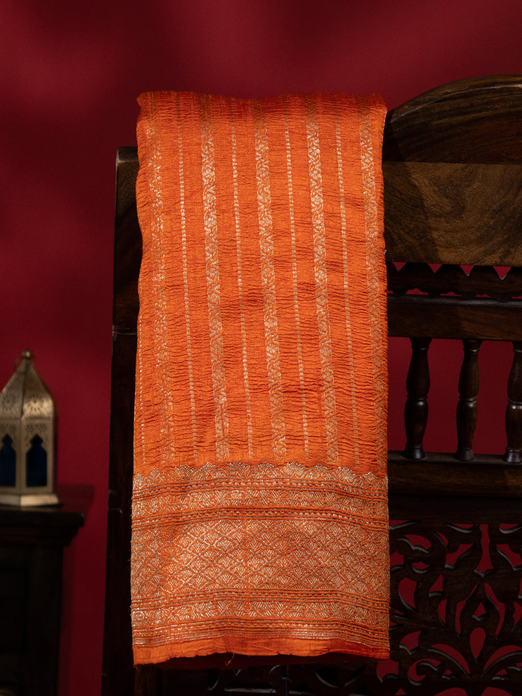 Orange & Violet Banarasi Raw Silk Saree