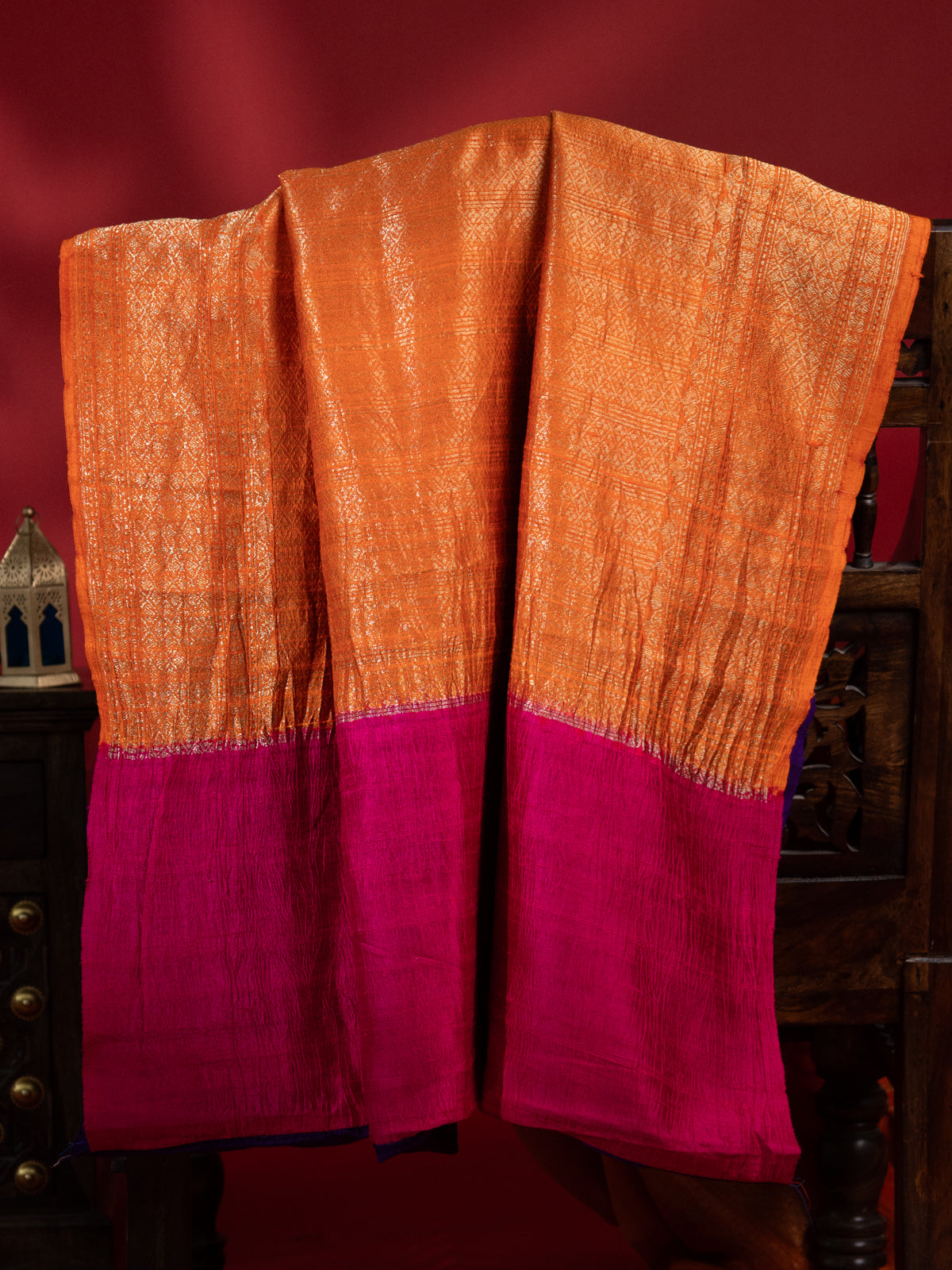 Orange & Violet Banarasi Raw Silk Saree