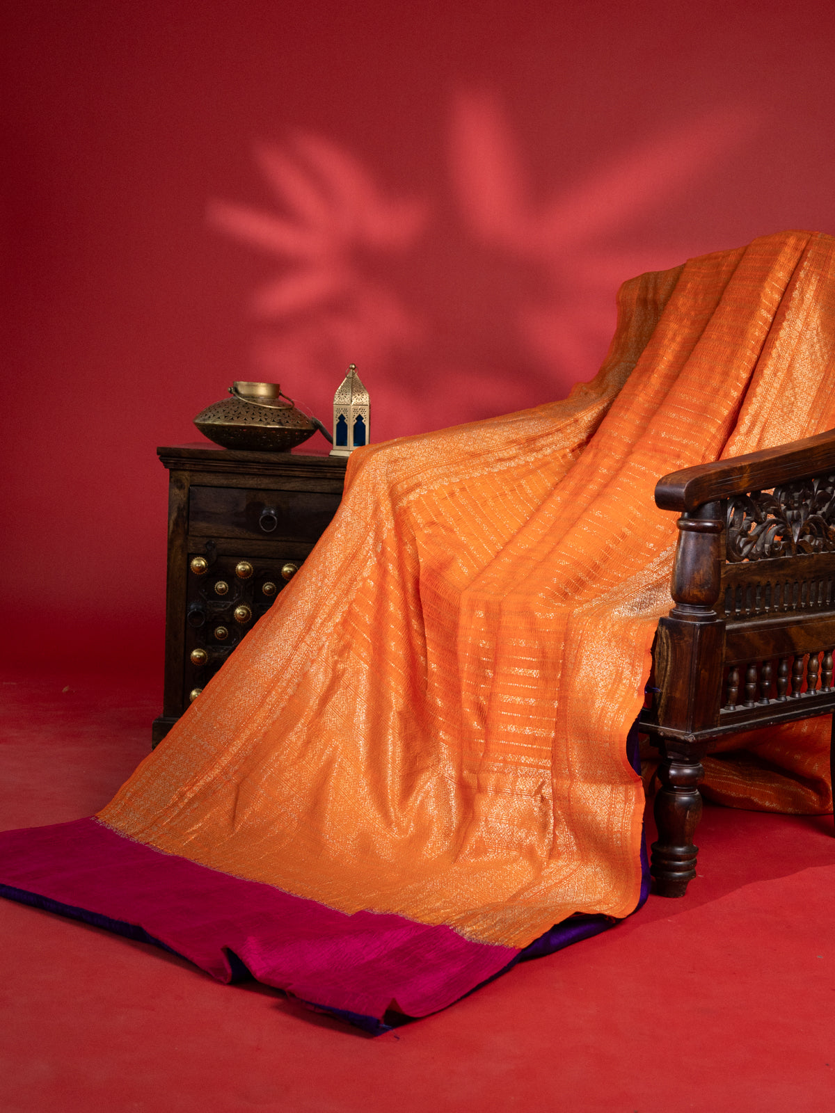 Orange & Violet Banarasi Raw Silk Saree