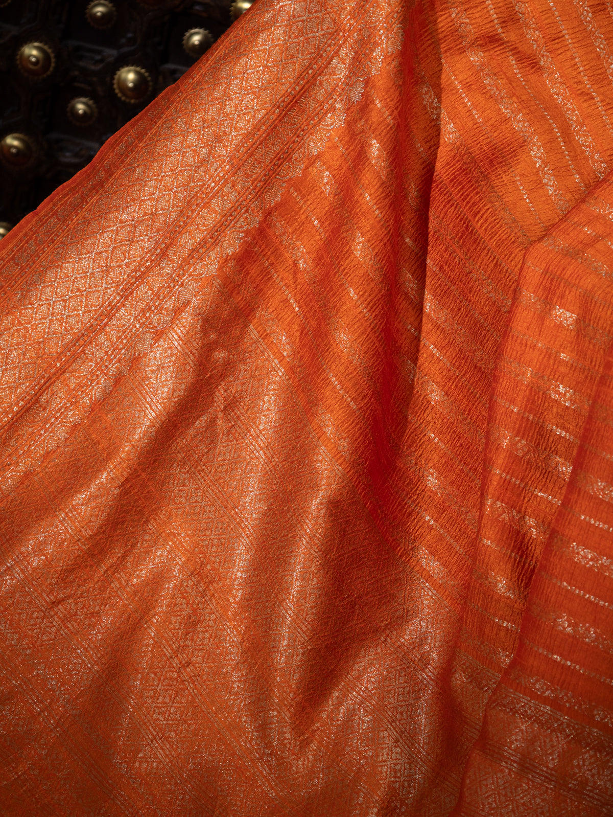 Orange & Violet Banarasi Raw Silk Saree