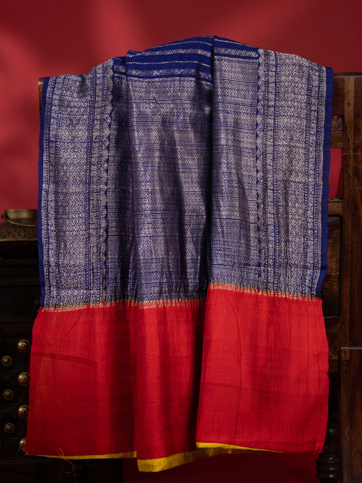 Blue & Yellow Banarasi Raw Silk Saree