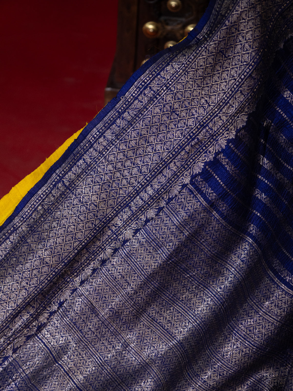 Blue & Yellow Banarasi Raw Silk Saree