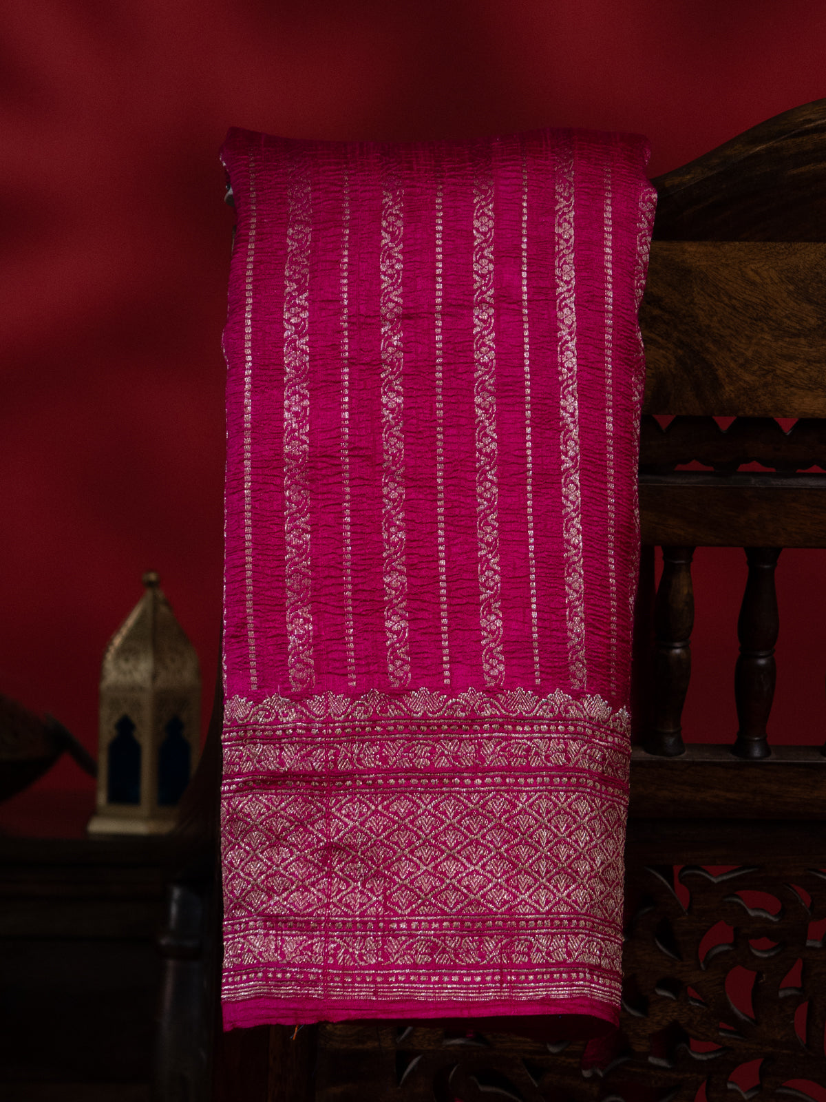 Pink & Orange Banarasi Raw Silk Saree