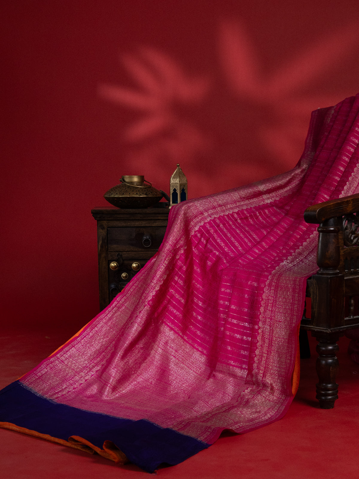 Pink & Orange Banarasi Raw Silk Saree