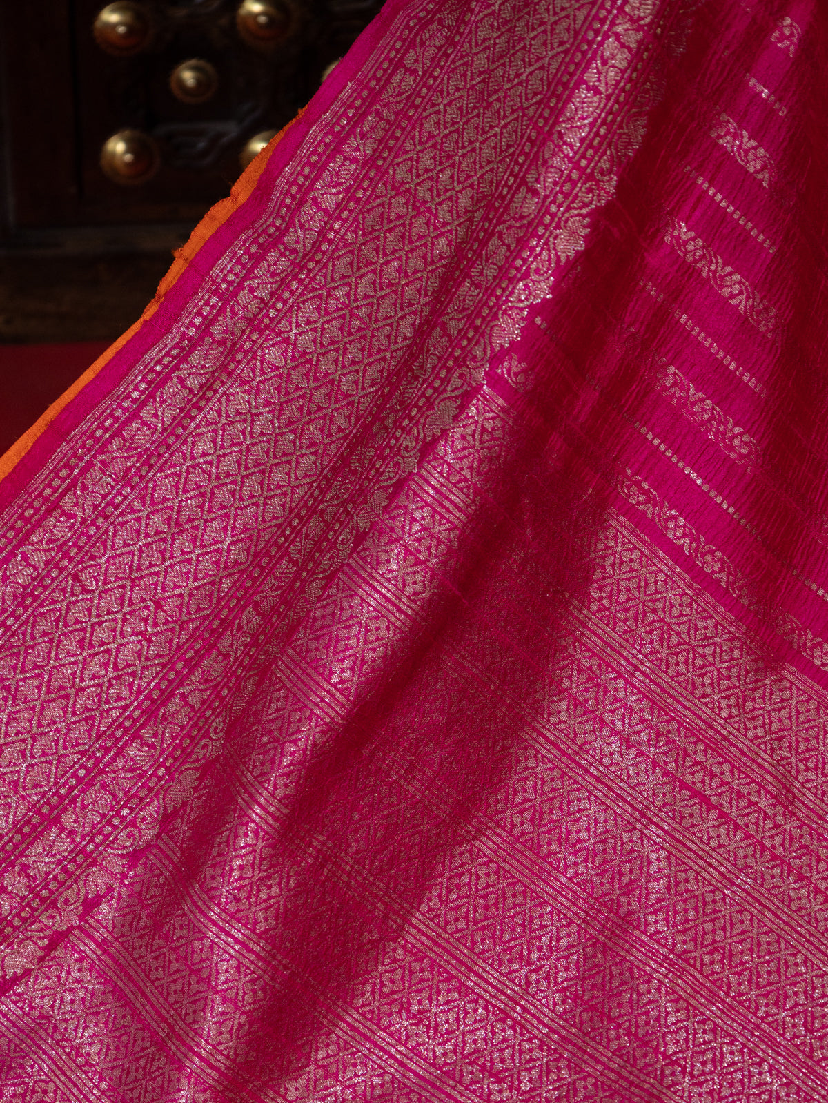 Pink & Orange Banarasi Raw Silk Saree
