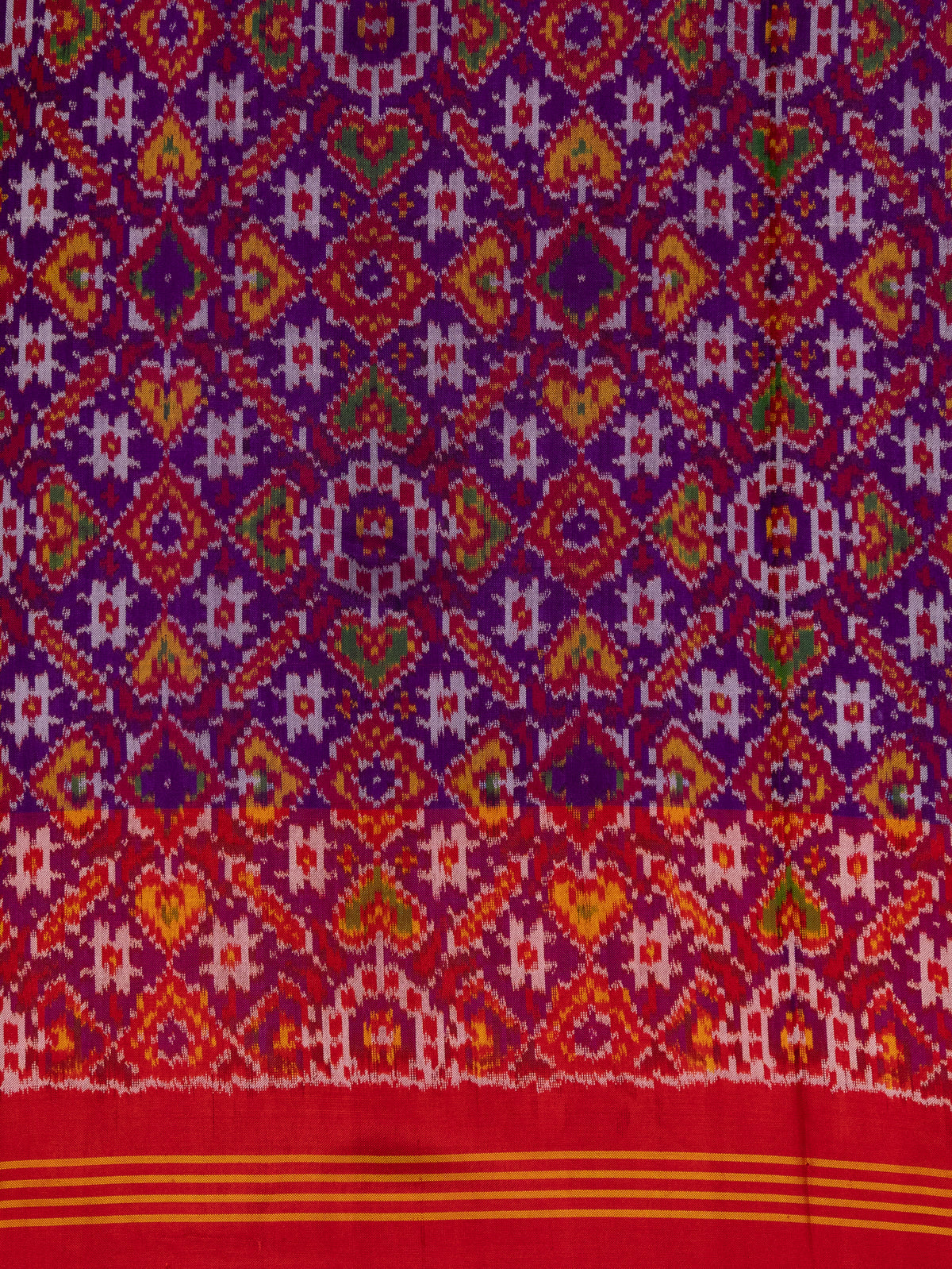 Violet & Red Patan Patola Silk Saree With Petit Point Embroidery
