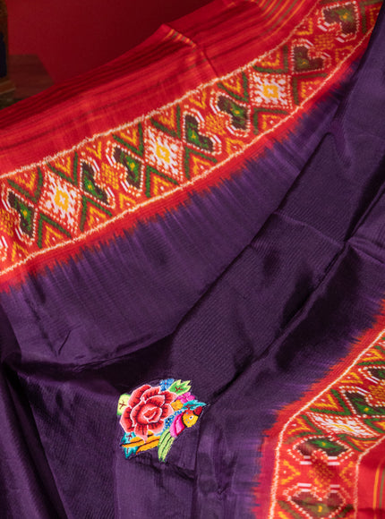 Deep Violet & Red Patan Patola Silk Saree With Petit Point Embroidery