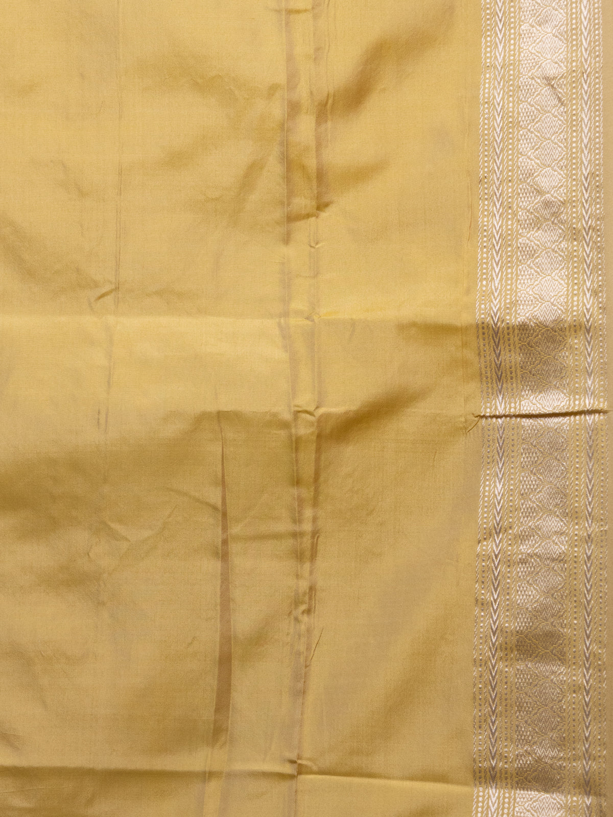 Pale Yellow Banarasi Silk Saree With Convent Embroidery