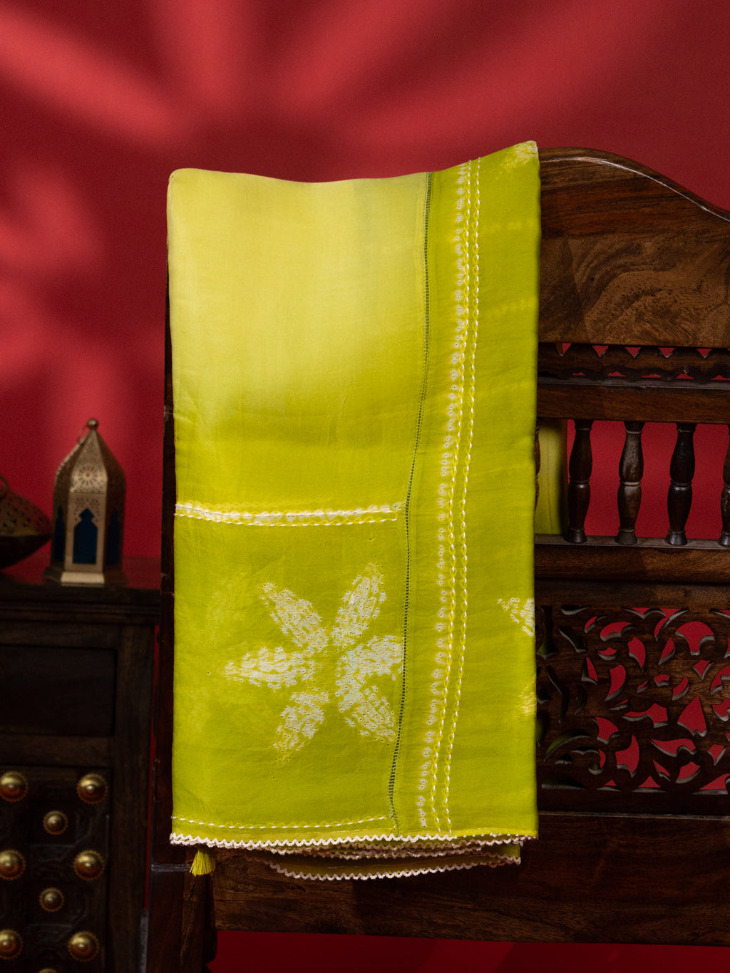 Light Green Organza Silk Saree With Shibori Prints