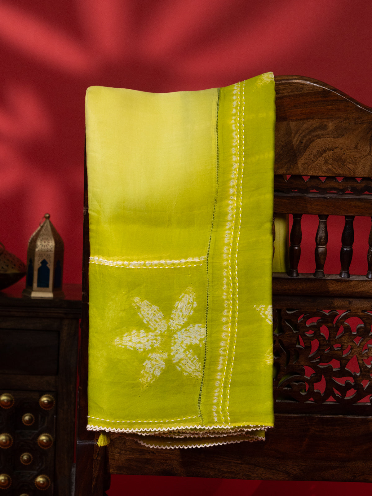 Light Green Organza Silk Saree With Shibori Prints