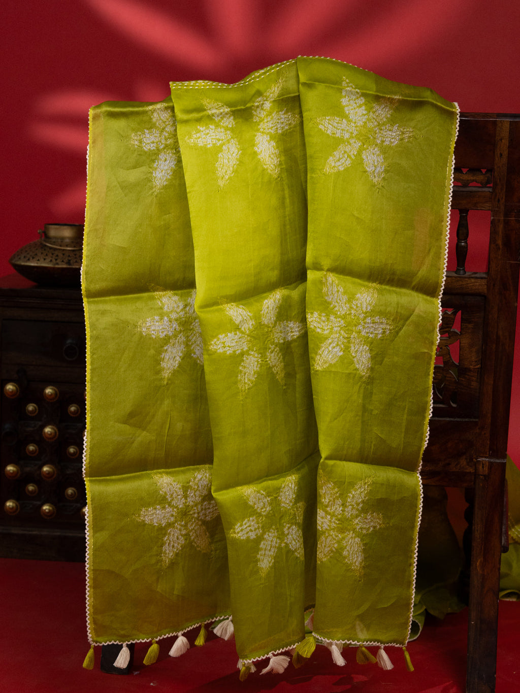 Light Green Organza Silk Saree With Shibori Prints