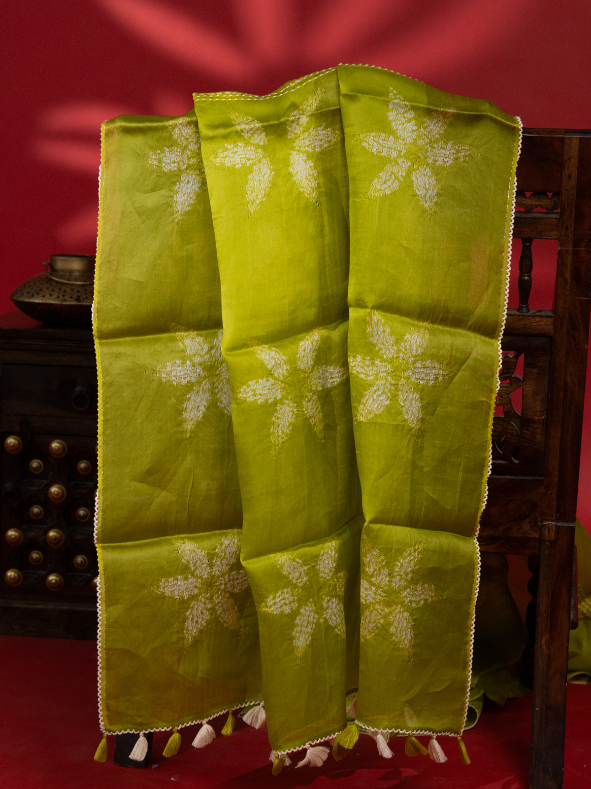 Light Green Organza Silk Saree With Shibori Prints