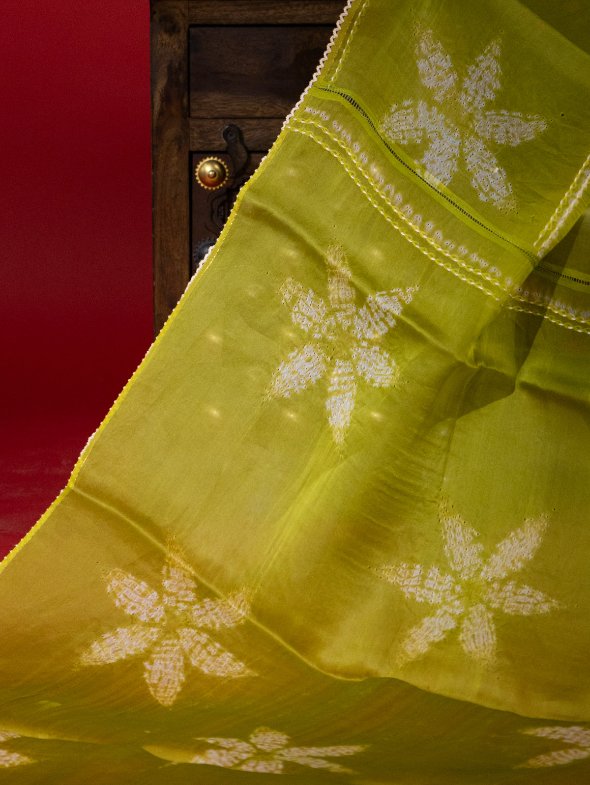 Light Green Organza Silk Saree With Shibori Prints