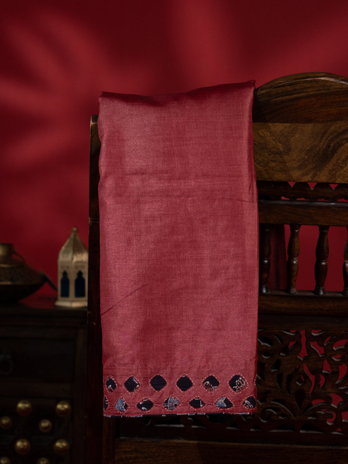 Maroon Tussar Silk Saree With Applique Work