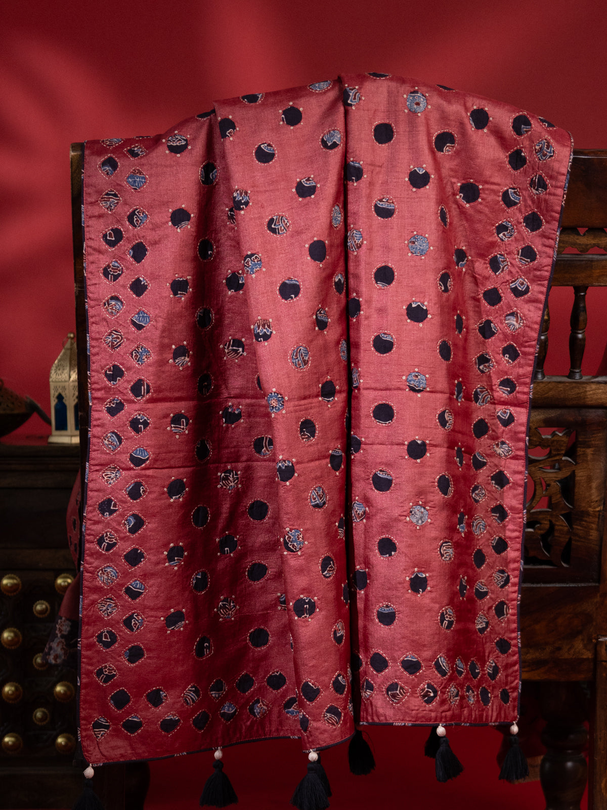 Maroon Tussar Silk Saree With Applique Work