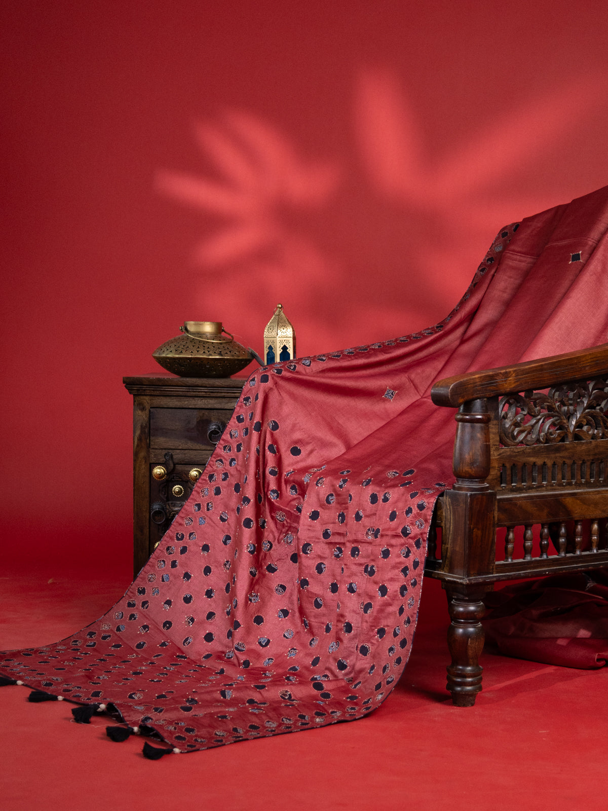 Maroon Tussar Silk Saree With Applique Work