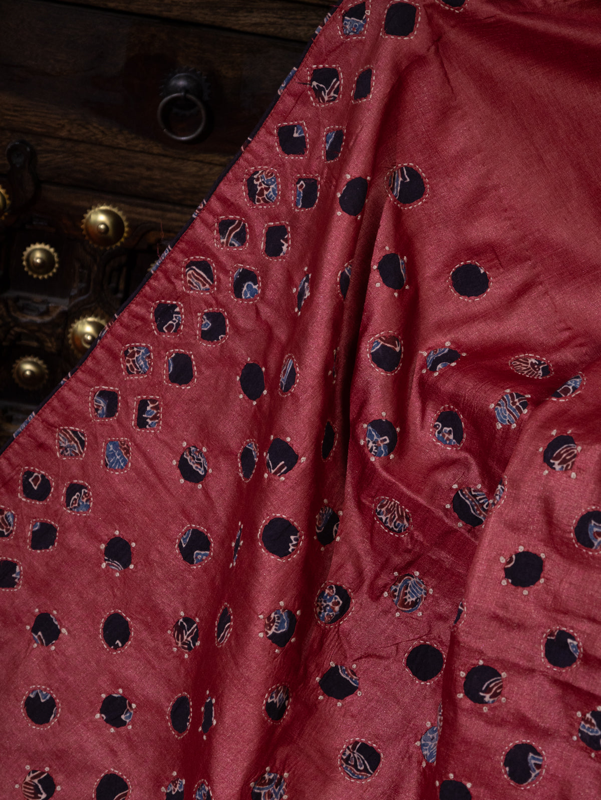 Maroon Tussar Silk Saree With Applique Work