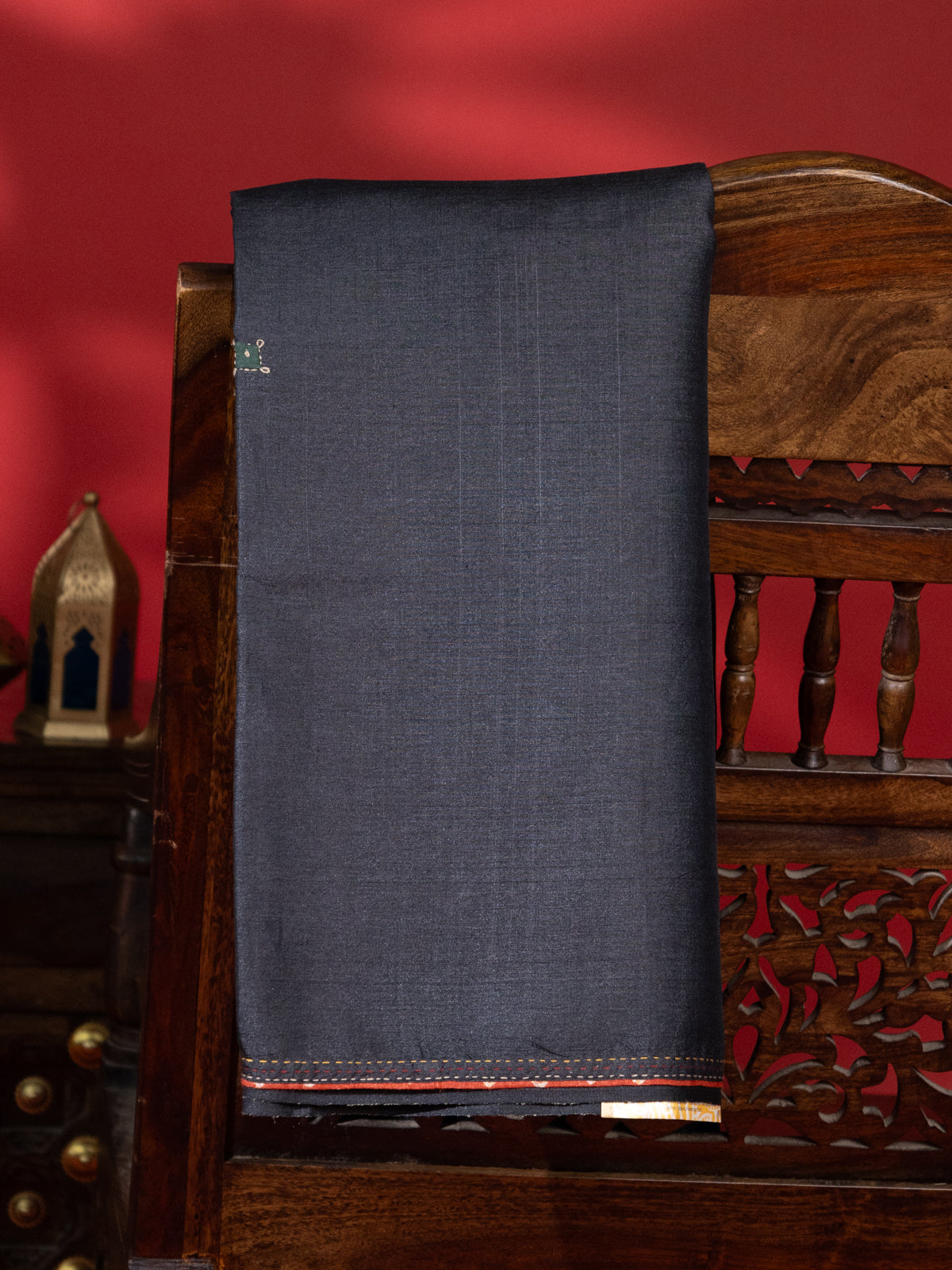 Elephant Grey Tussar Silk Saree With Applique Work