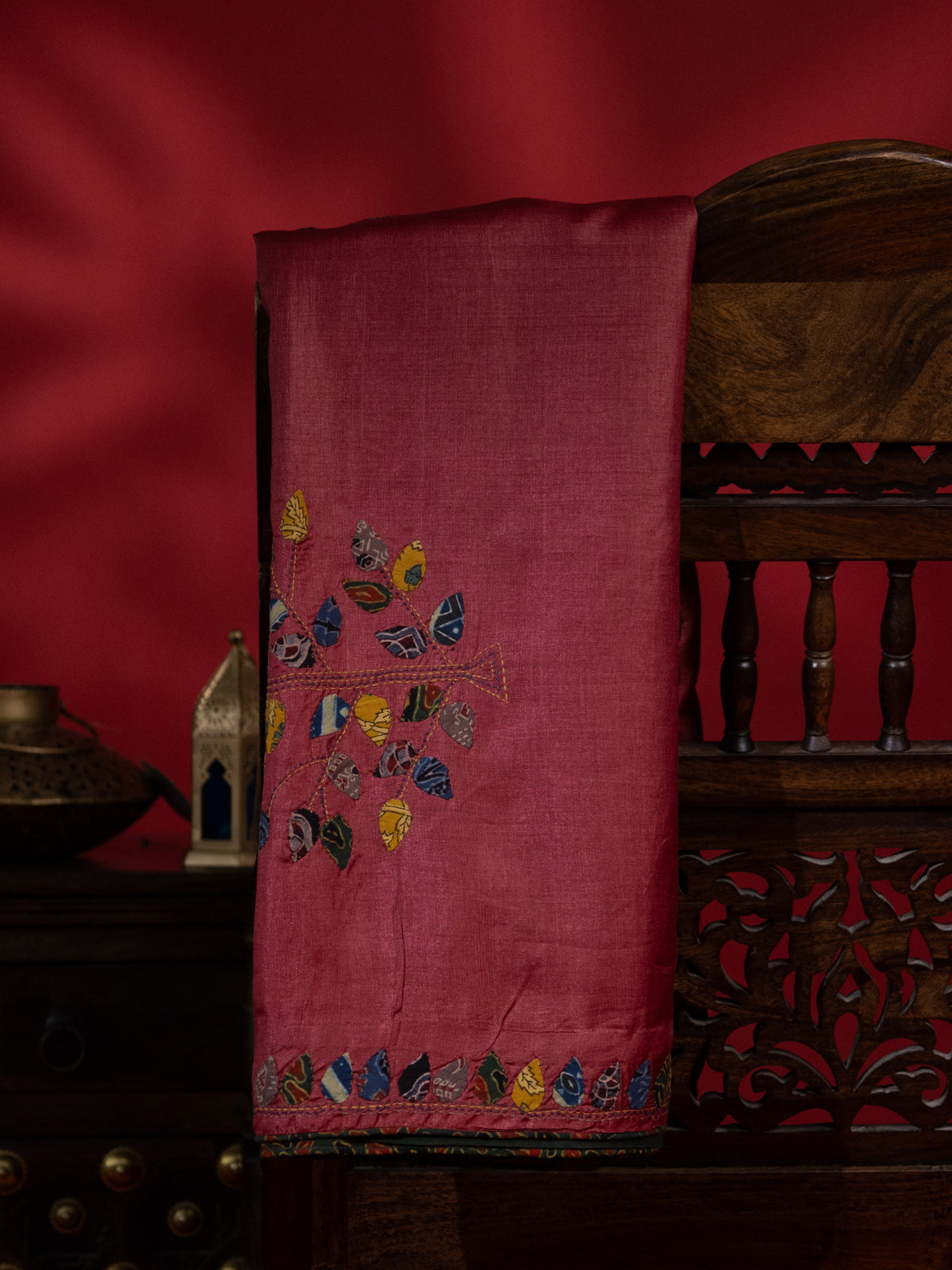 Maroon Tussar Silk Saree With Applique Work
