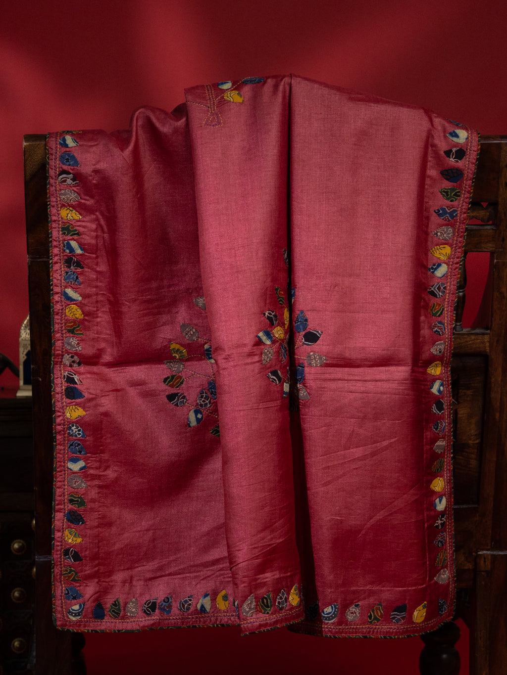 Maroon Tussar Silk Saree With Applique Work
