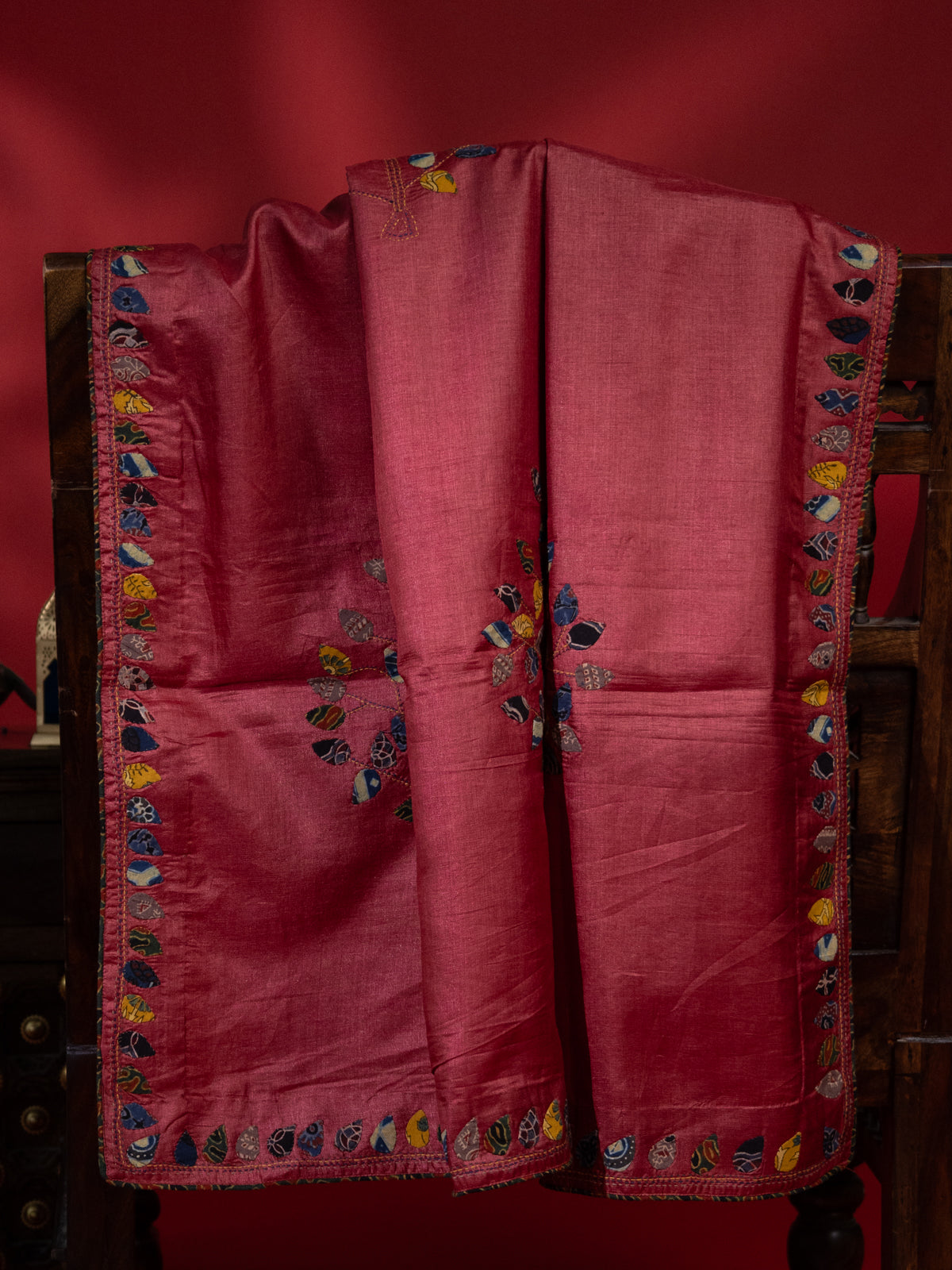 Maroon Tussar Silk Saree With Applique Work