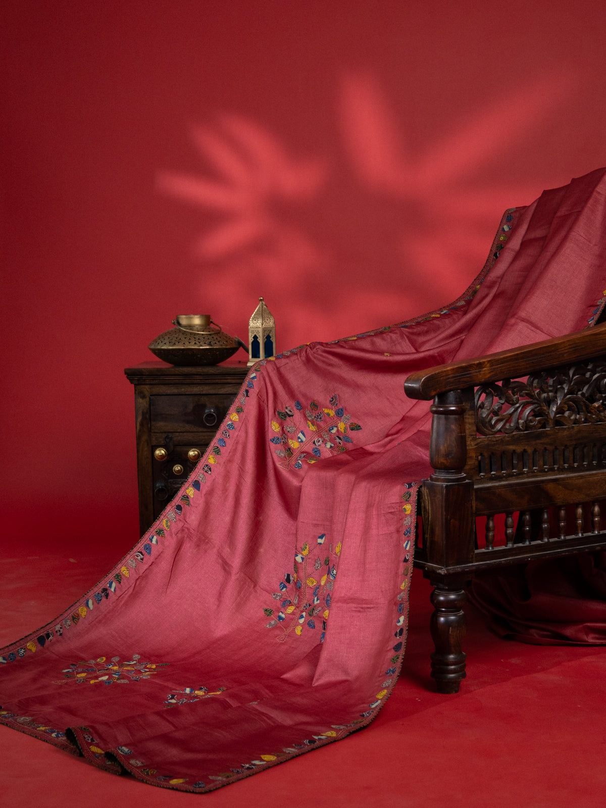Maroon Tussar Silk Saree With Applique Work