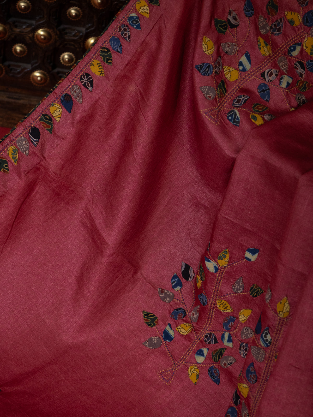 Maroon Tussar Silk Saree With Applique Work