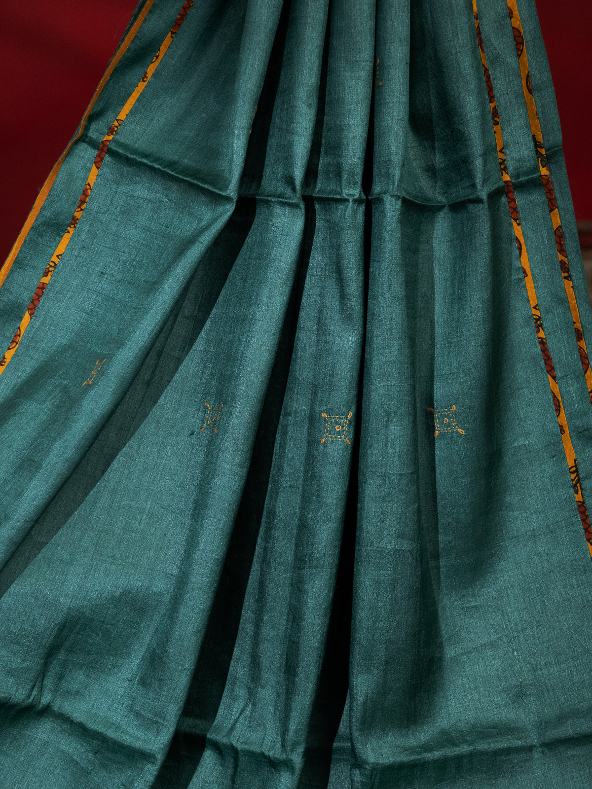 Green Tussar Silk Saree With Applique Work