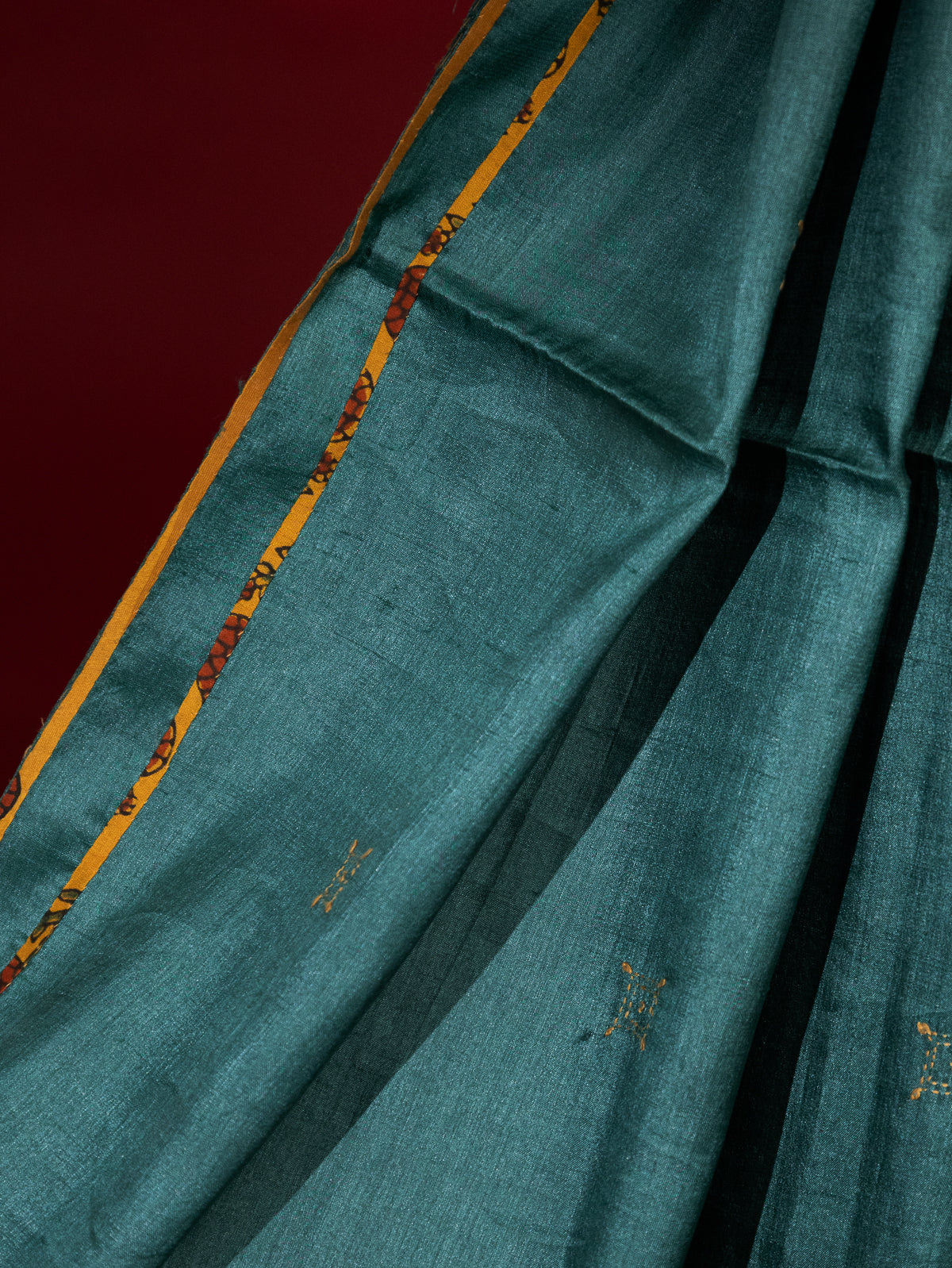 Green Tussar Silk Saree With Applique Work