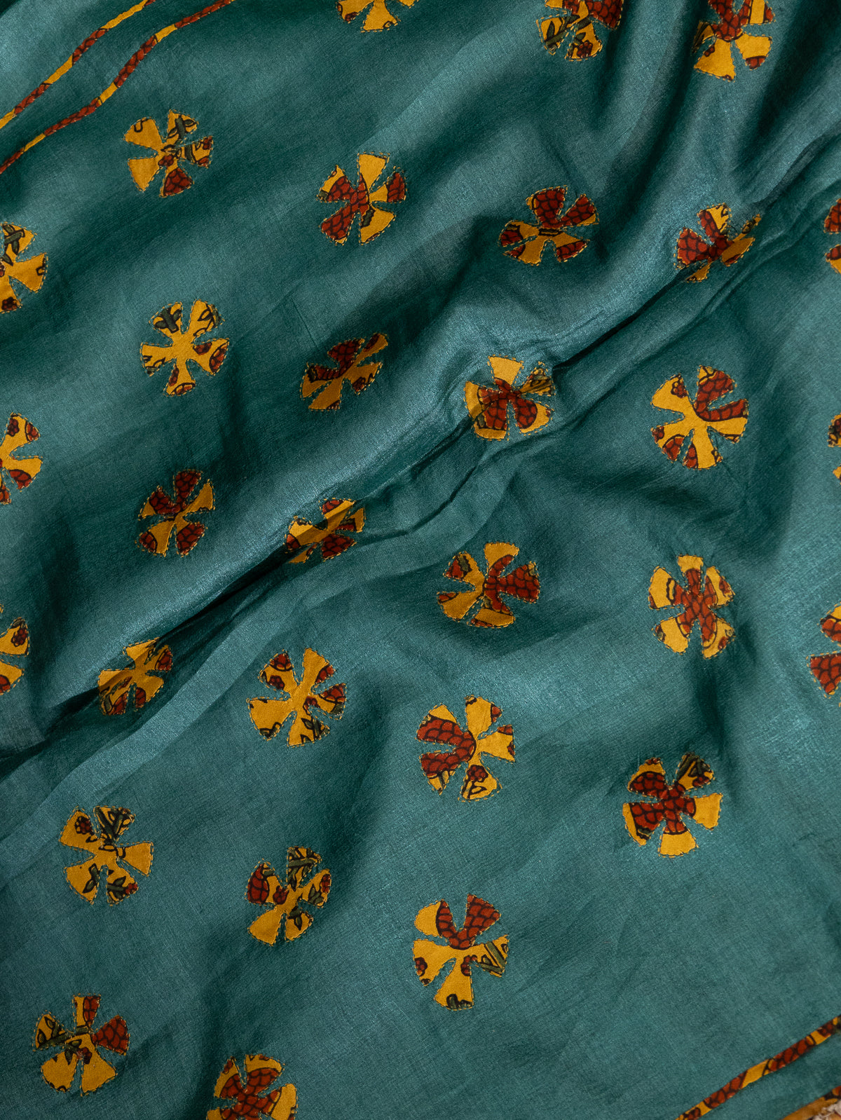 Green Tussar Silk Saree With Applique Work