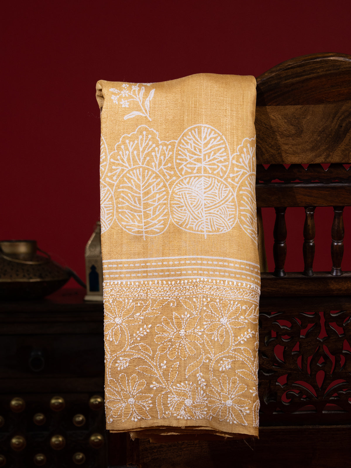 Yellow Tussar Silk Saree With Border Embroidery