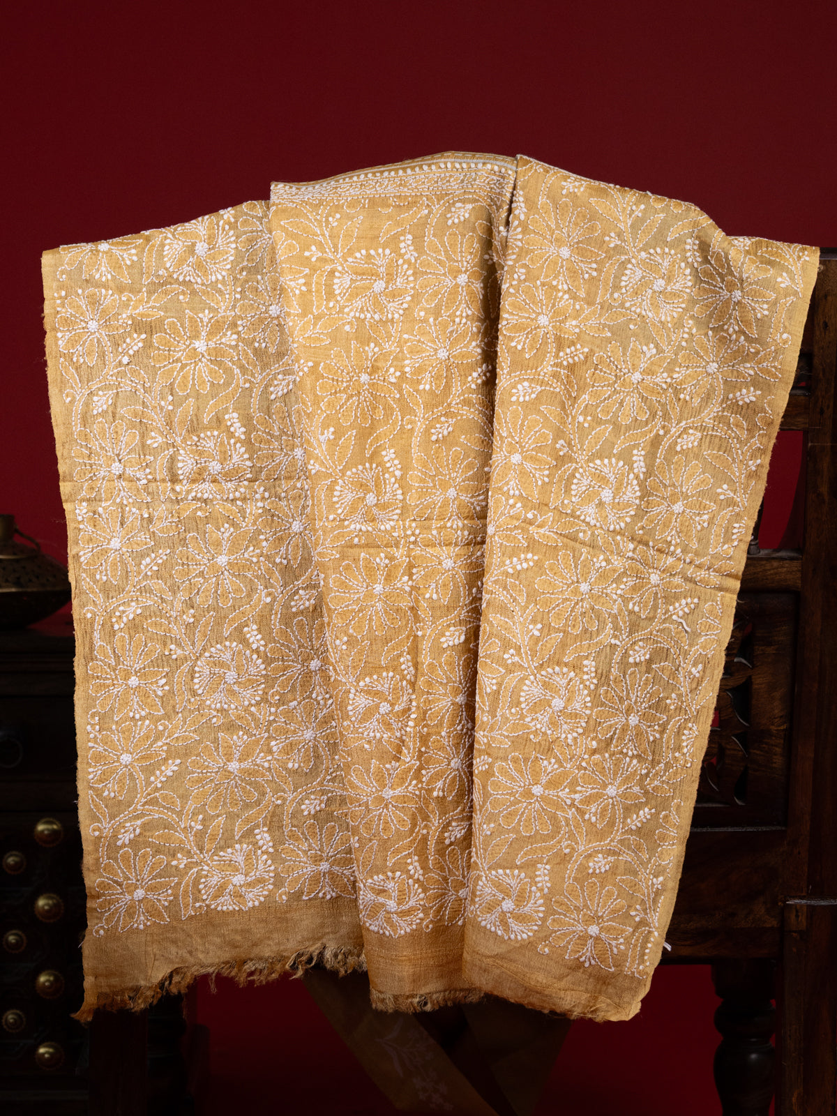Yellow Tussar Silk Saree With Border Embroidery