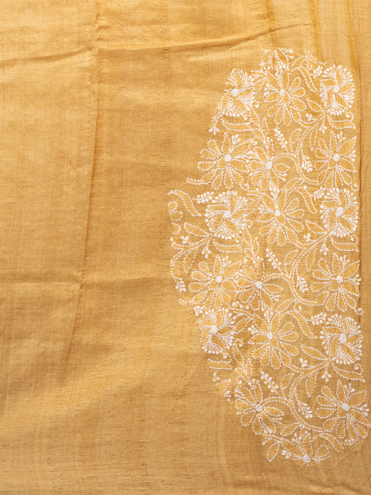 Yellow Tussar Silk Saree With Border Embroidery