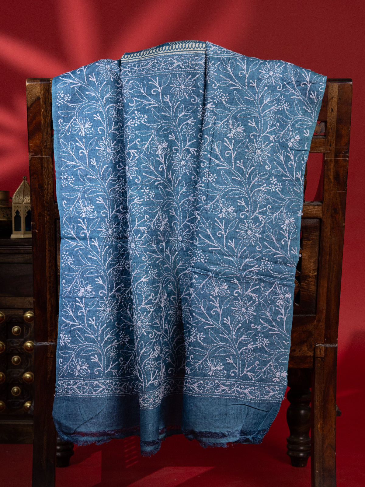 Cs Blue Tussar Silk Saree Border Embroidery