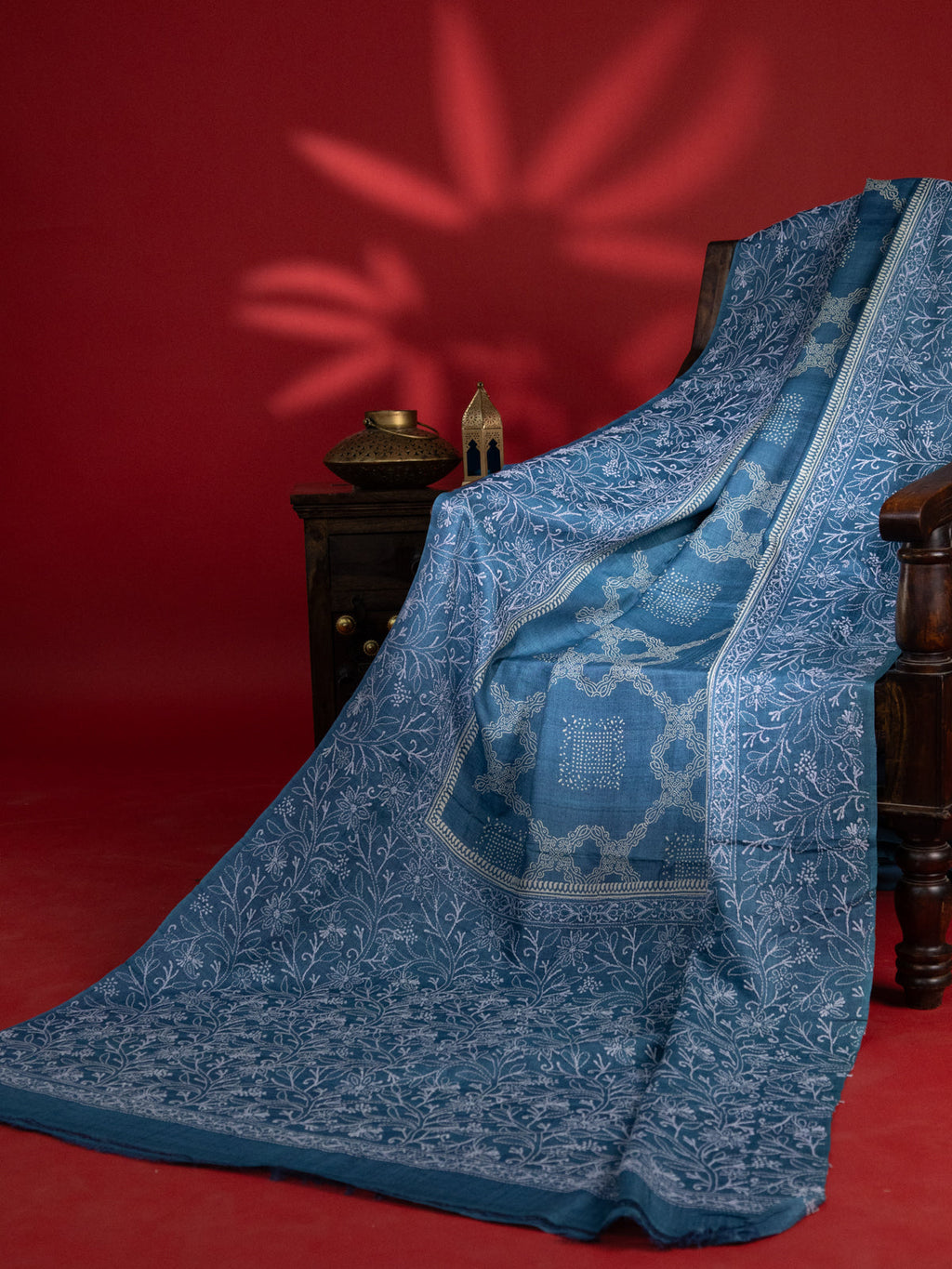 Cs Blue Tussar Silk Saree Border Embroidery