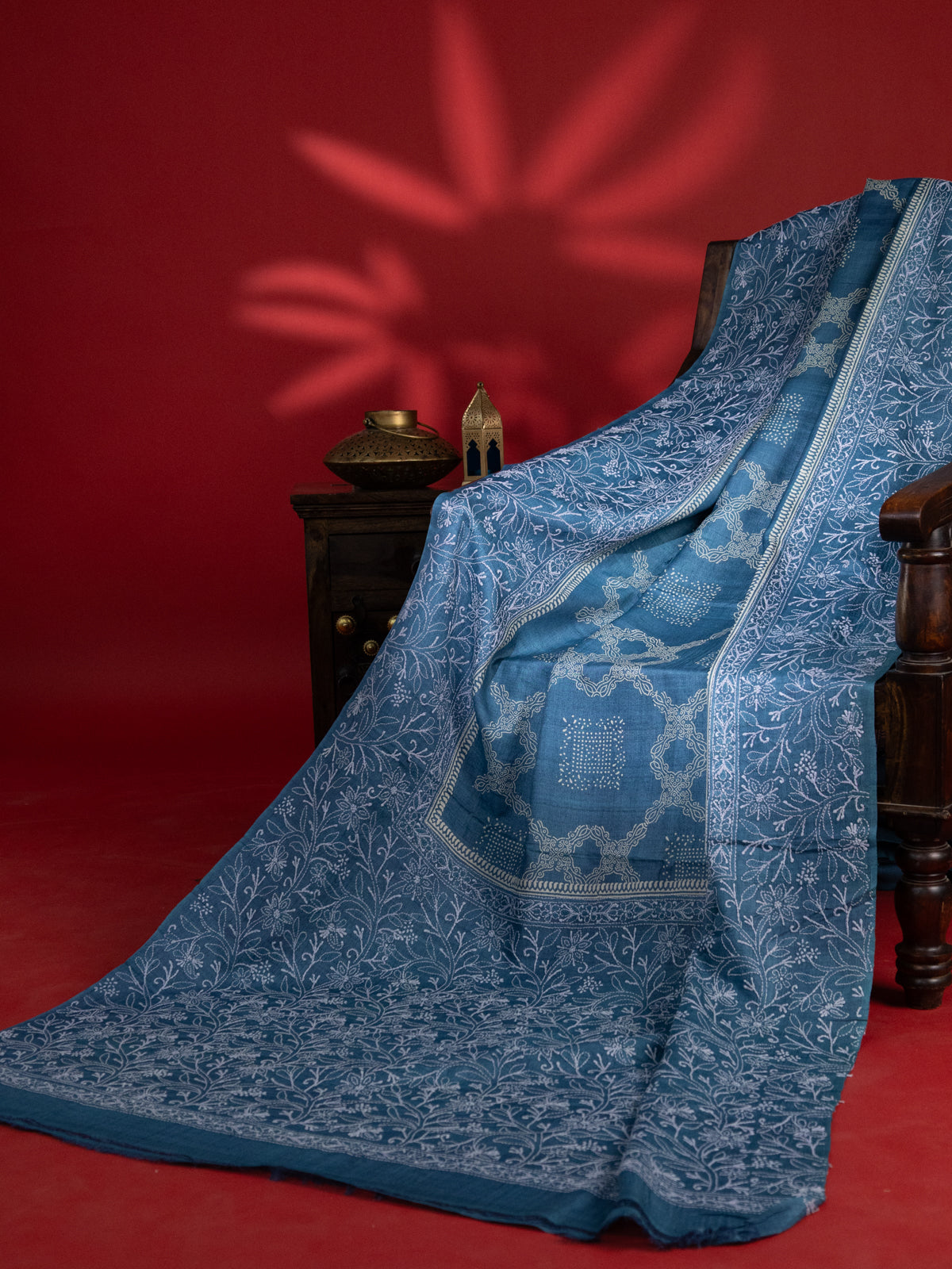 Cs Blue Tussar Silk Saree Border Embroidery