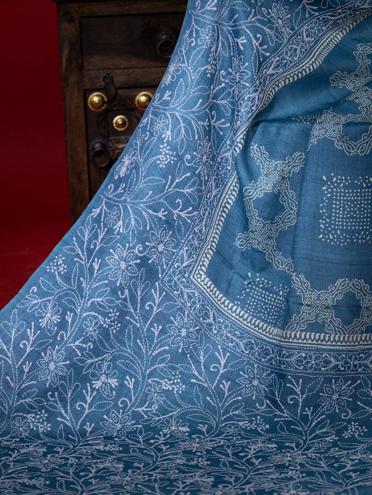 Cs Blue Tussar Silk Saree Border Embroidery
